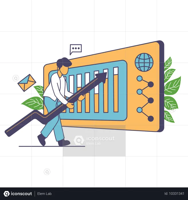 Mann führt digitale Marketinganalyse durch  Illustration