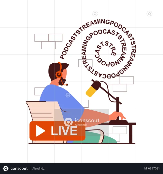 Mann macht Live-Podcasting-Show  Illustration