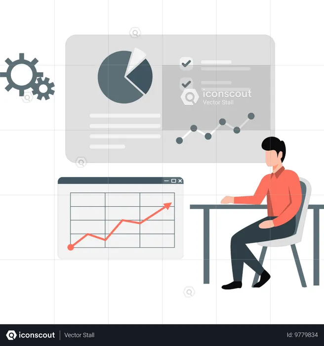 Mann nimmt Einstellungen an analytischem Diagramm vor  Illustration