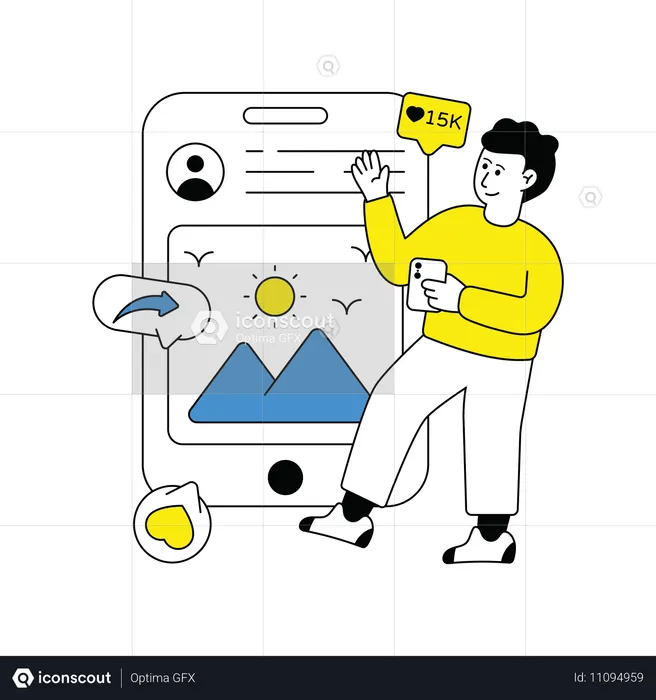 Mann macht „Gefällt mir“ und „Teilen“ in sozialen Netzwerken  Illustration