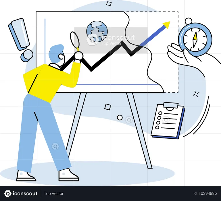 Männliche Datenvisualisierung bei der Geschäftsabwicklung  Illustration