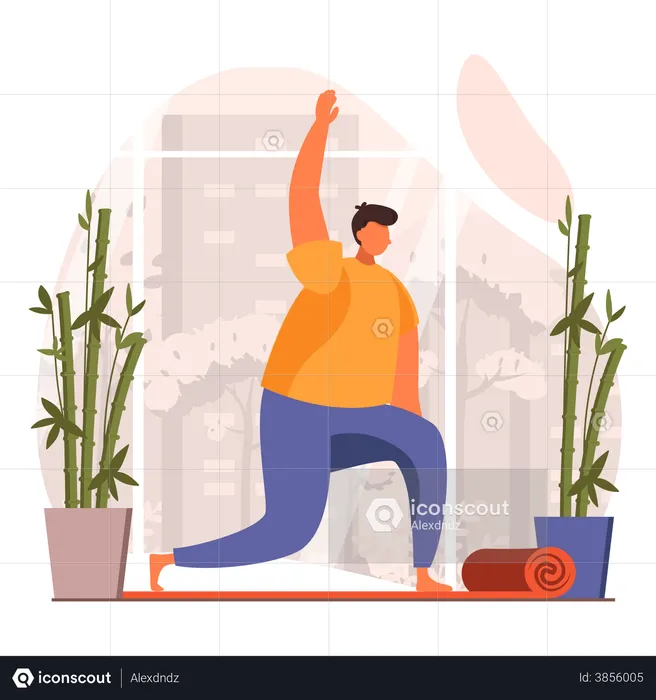 Mann macht Yoga in Kriegerpose  Illustration