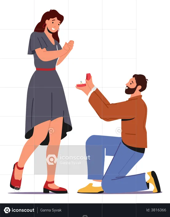 Mann macht Mädchen einen Heiratsantrag  Illustration