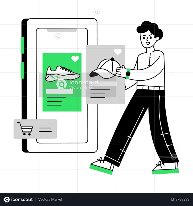 Mann macht mobiles Einkaufen  Illustration