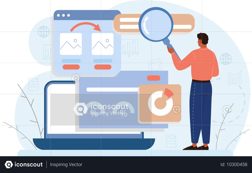 Mann führt Online-Datenanalyse durch  Illustration