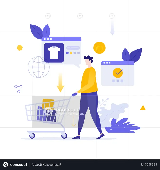 Mann beim Online-Shopping  Illustration