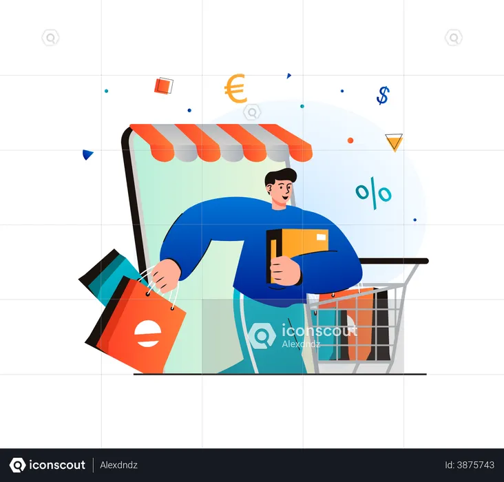 Mann beim Online-Shopping  Illustration