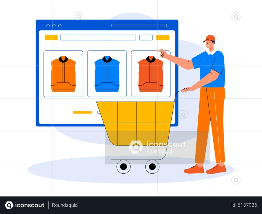 Mann beim Online-Shopping während des Cyber Monday-Ausverkaufs  Illustration