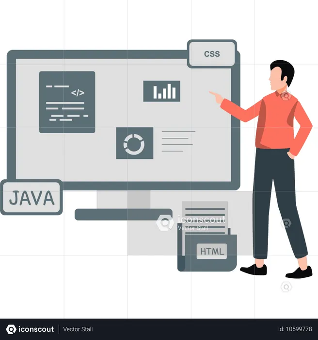 Mann hält Programmierpräsentation  Illustration