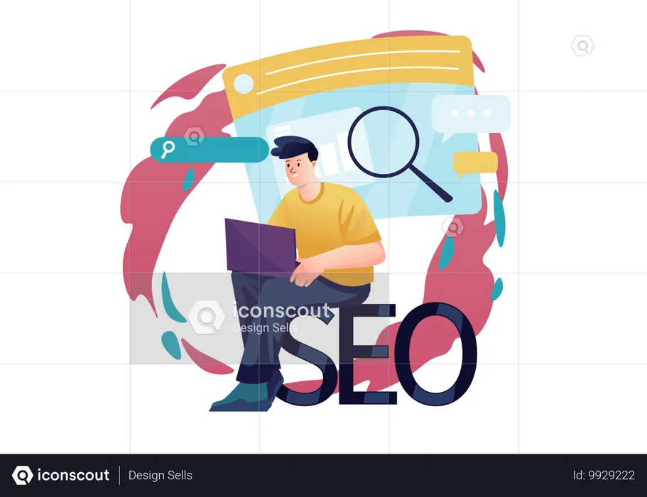 Mann macht SEO-Recherche  Illustration