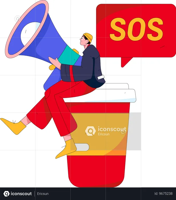 Mann macht SOS-Marketing  Illustration