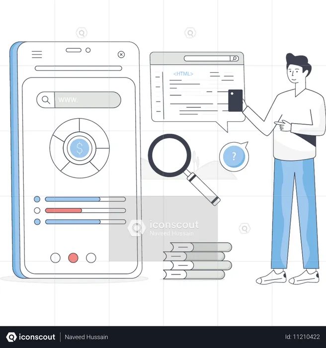 Mann sucht nach SEO-Strategie  Illustration