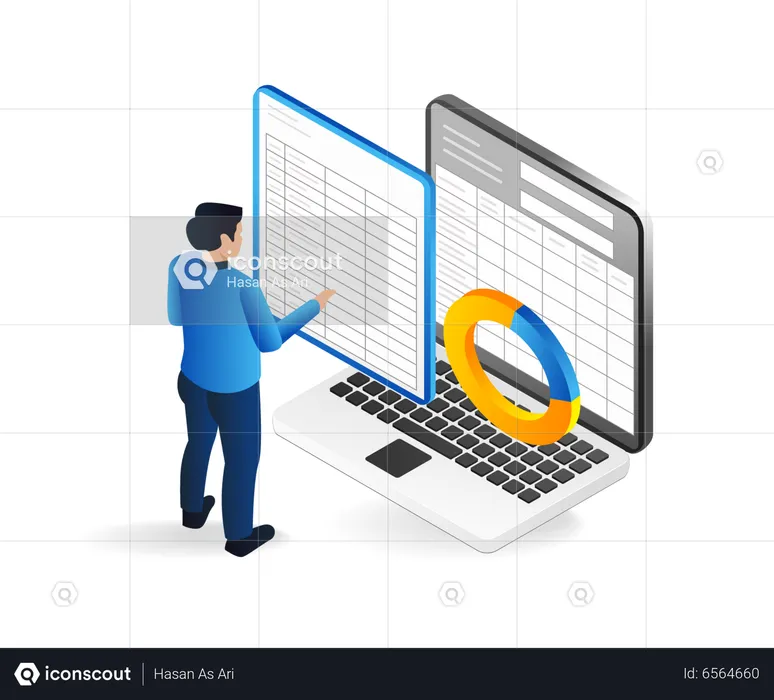 Mann macht Tabelle mit Excel  Illustration