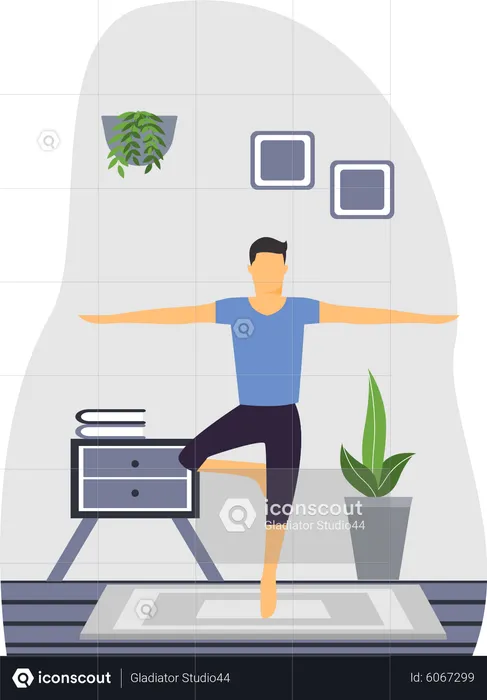 Mann macht Trikonasana im Klassenzimmer  Illustration