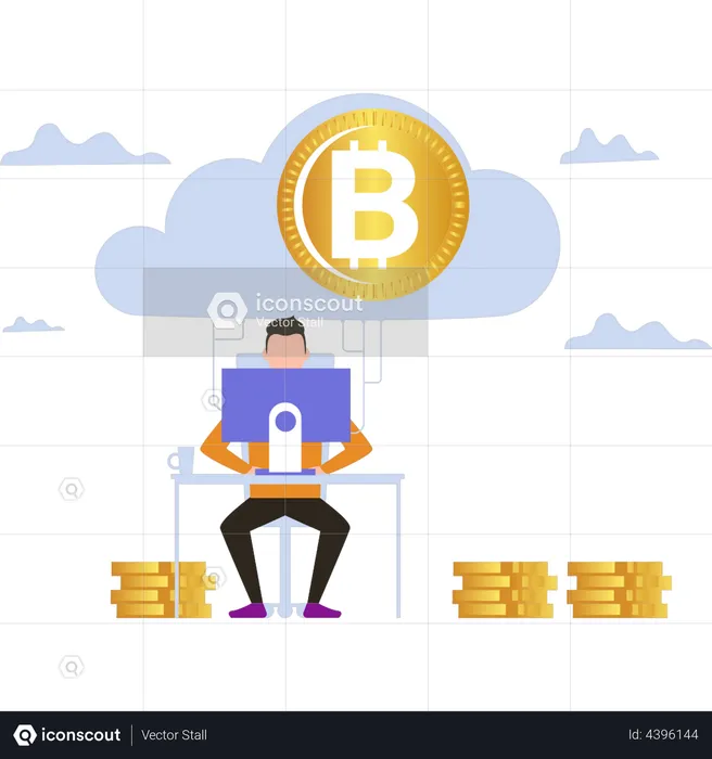 Mann schürft Bitcoin per Cloud-Mining  Illustration