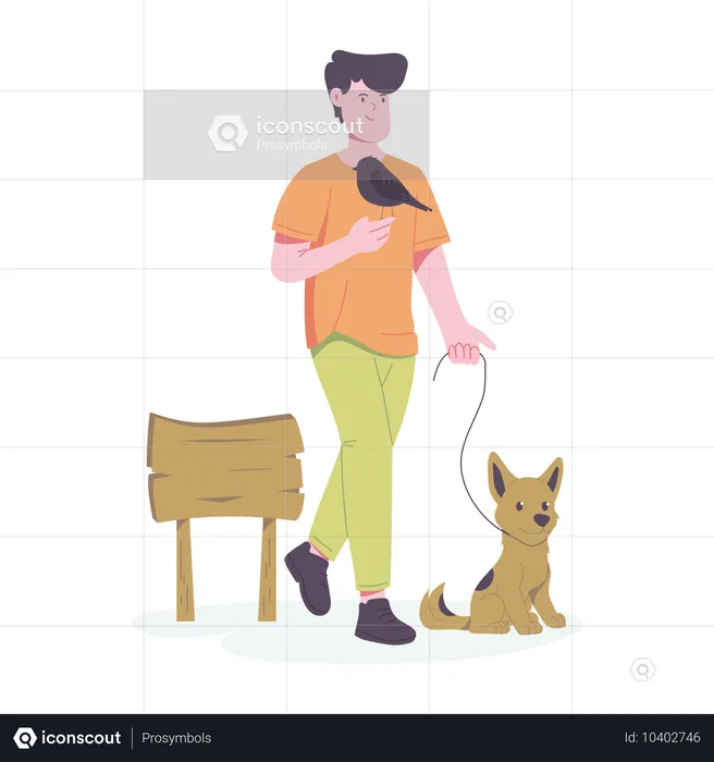 Mann mit Hund  Illustration