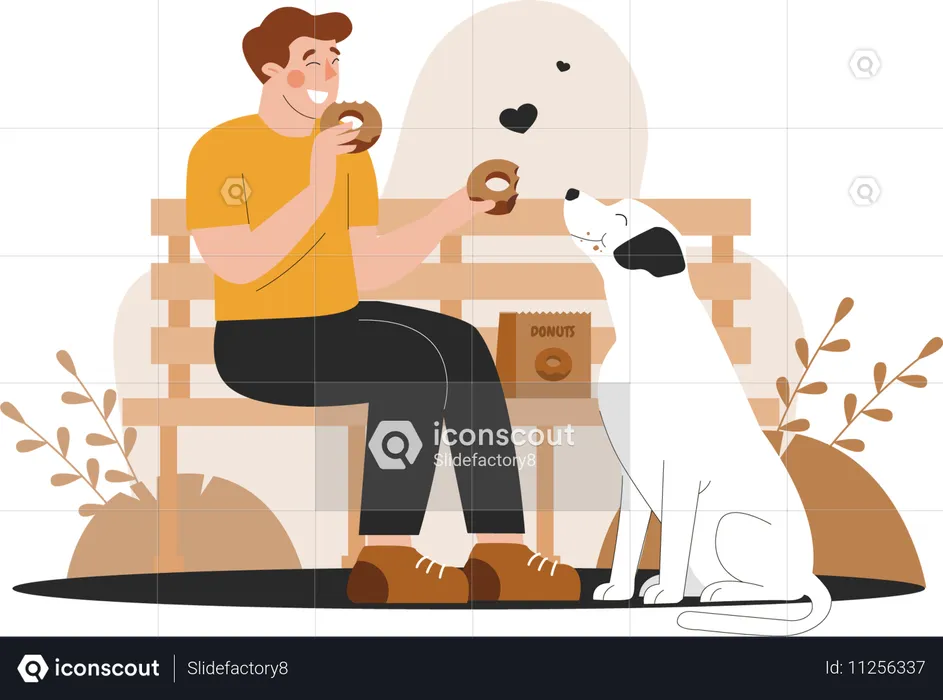 Mann mit Hund im Park  Illustration