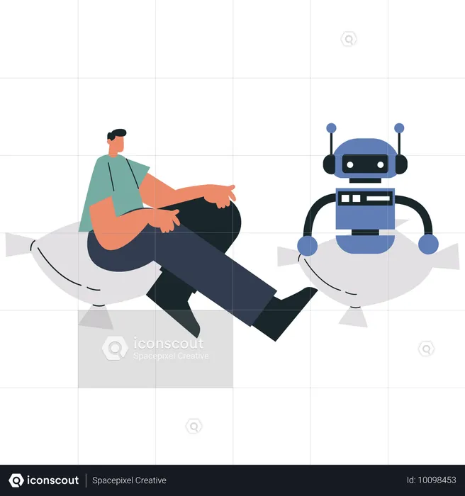 Mann mit KI-Roboter  Illustration