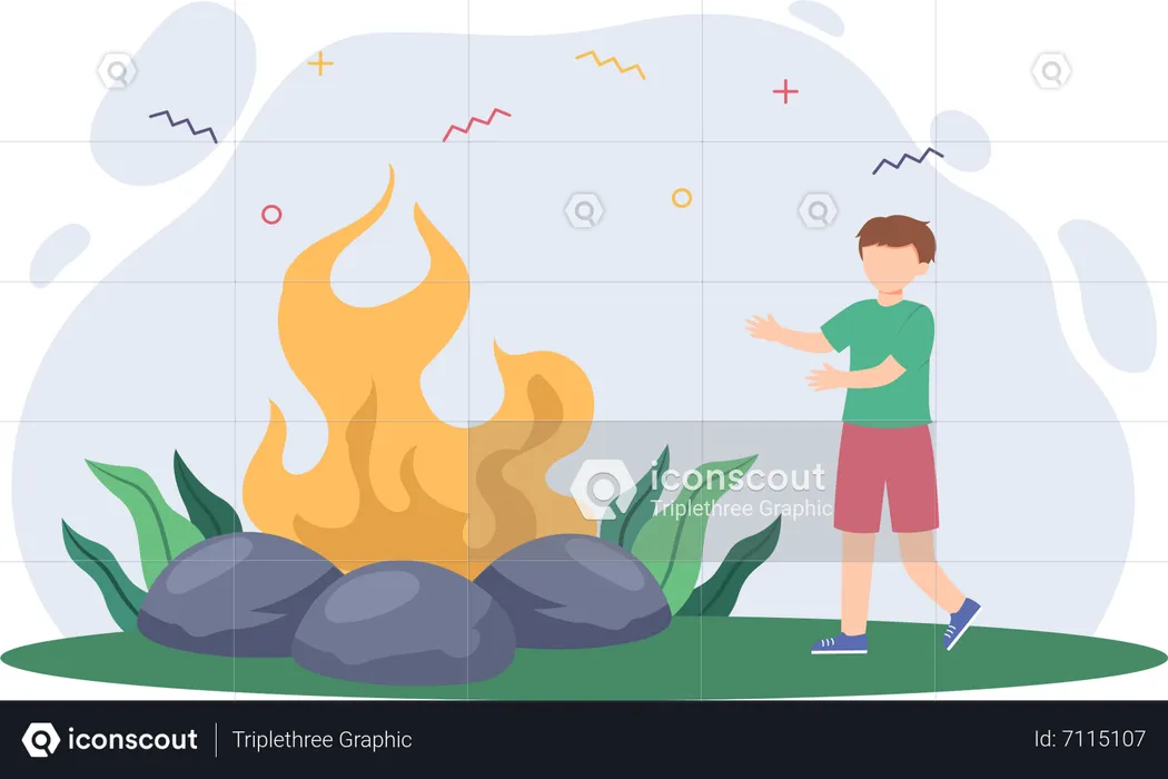 Mann mit Lagerfeuer  Illustration