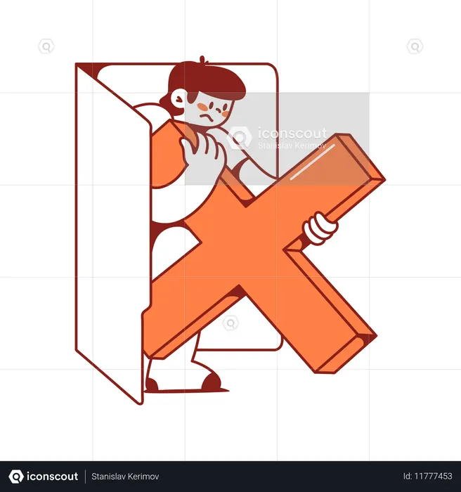 Mann nimmt großes Kreuz aus der Tür  Illustration