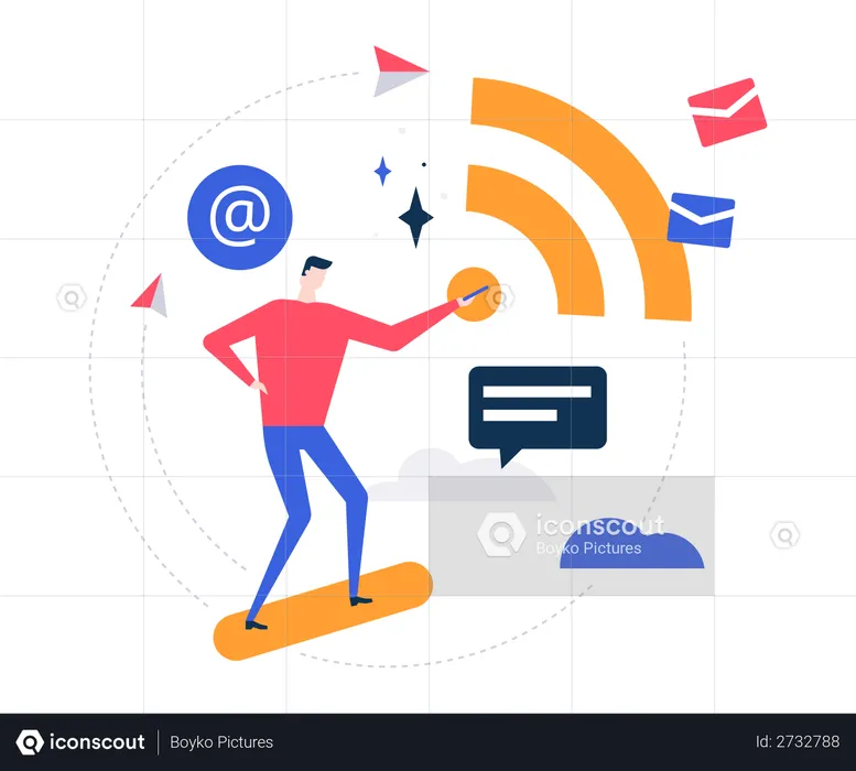 Mann nutzt kostenloses WLAN  Illustration