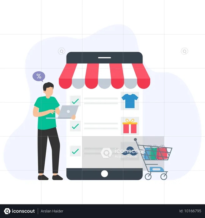 Mann nutzt Online-Shopping-App  Illustration