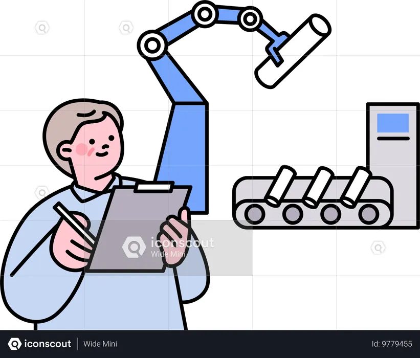 Mann nutzt Roboterarm-Technologie  Illustration