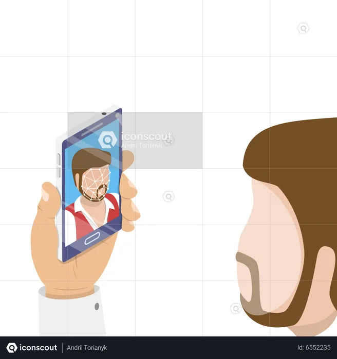 Mann öffnet Handyschloss per Face-ID  Illustration