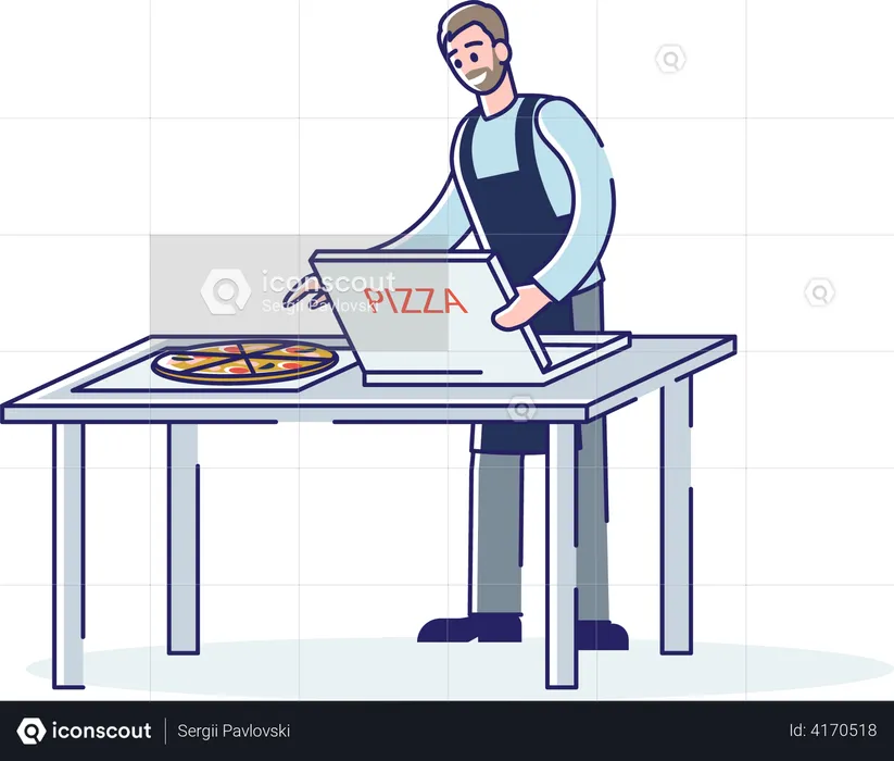 Mann packt Pizza  Illustration