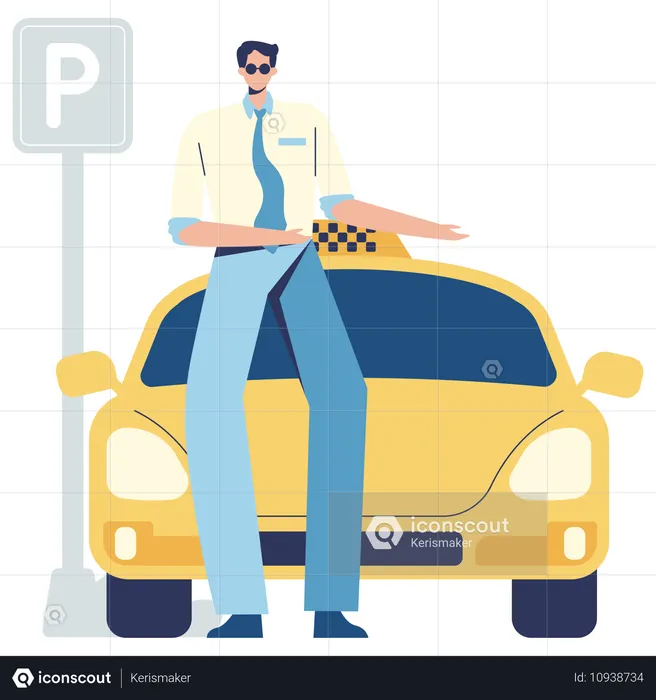 Mann parkt Auto auf Parkplatz  Illustration