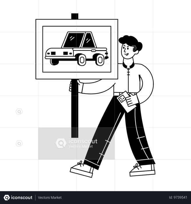 Mann macht Auto-Anzeigenposting  Illustration