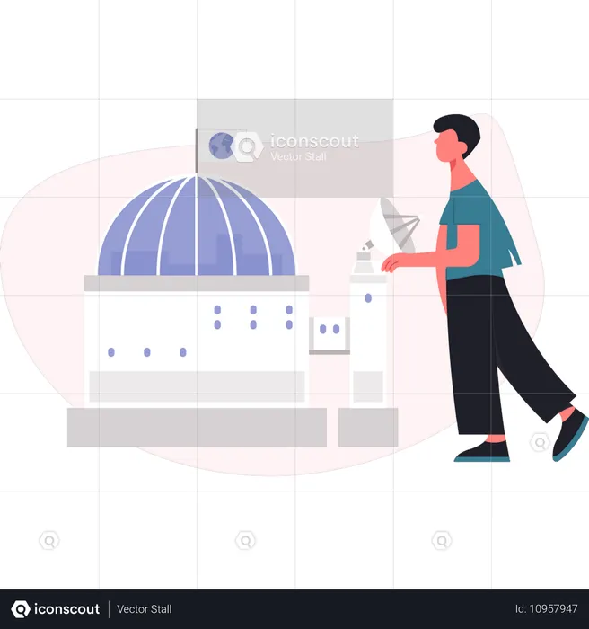 Mann präsentiert Astronomielabor  Illustration