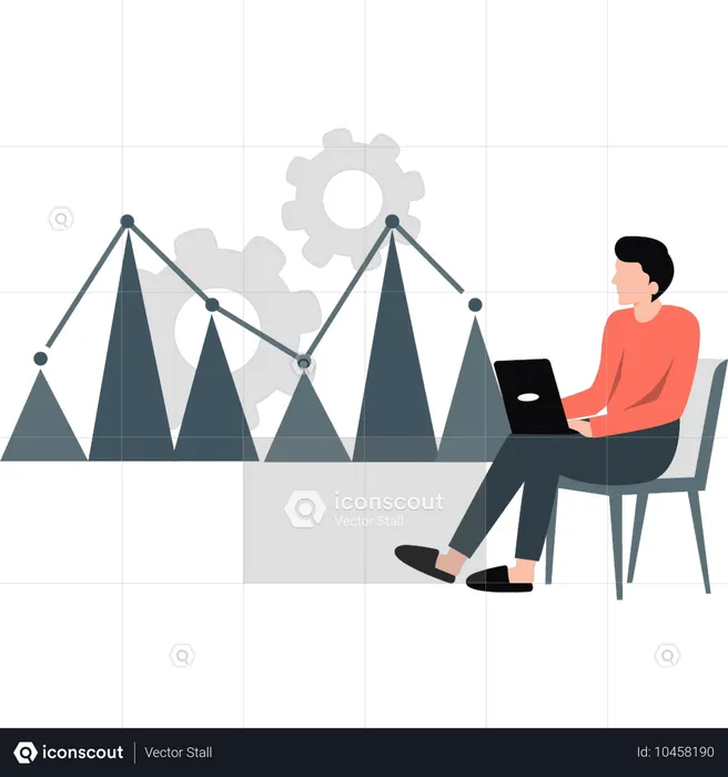 Mann überprüft Geschäftsfinanzdiagramm  Illustration