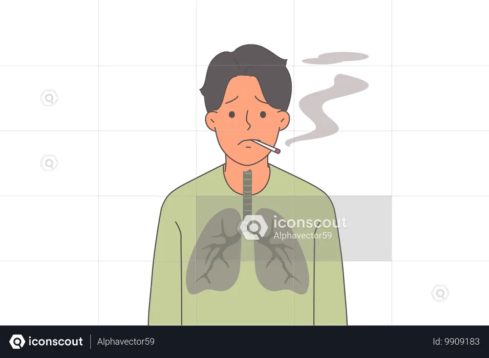 Raucher mit Lungenkrebs leidet unter Nikotinsucht  Illustration