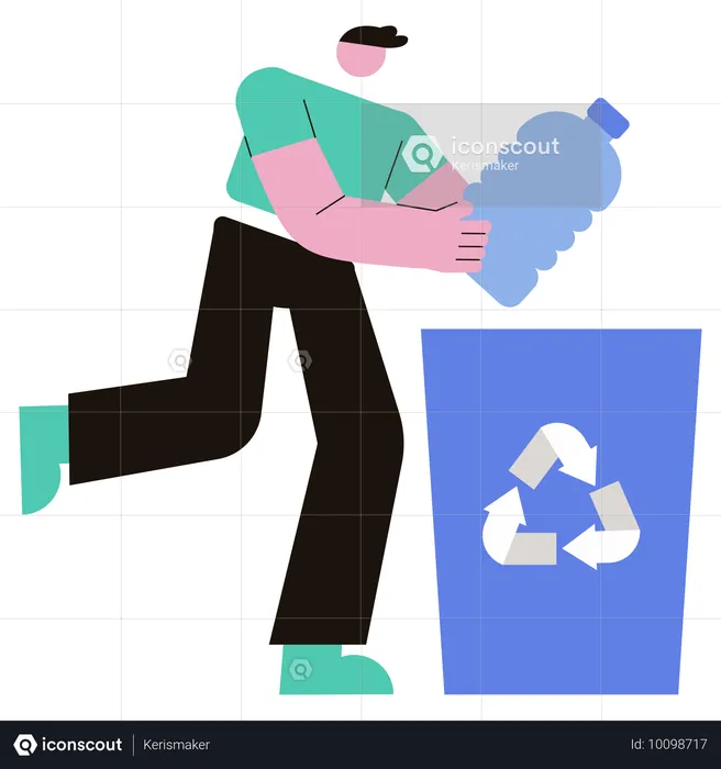 Mann recycelt Plastikflaschen  Illustration