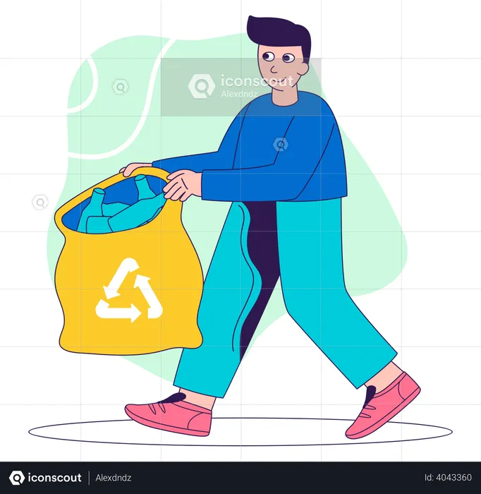 Mann recycelt Plastikflaschen  Illustration