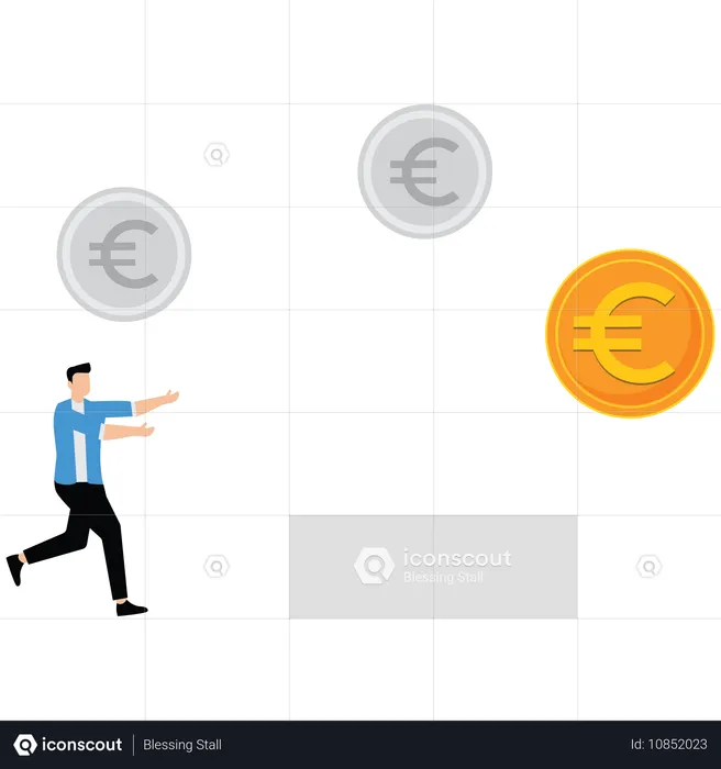 Mann rennt in Richtung Euro  Illustration