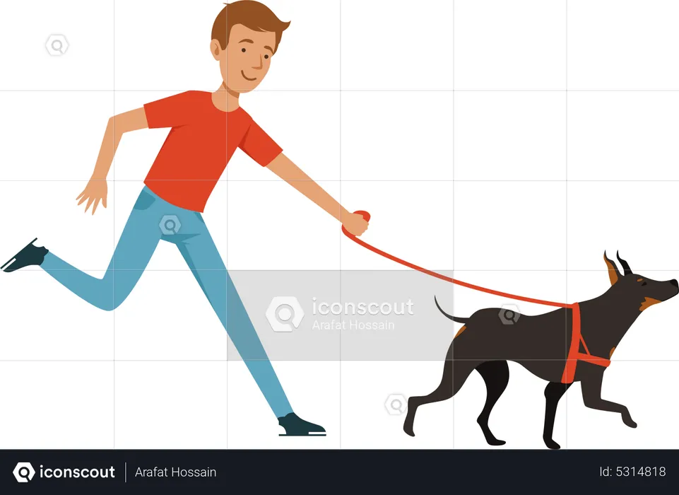 Mann läuft mit Hund  Illustration