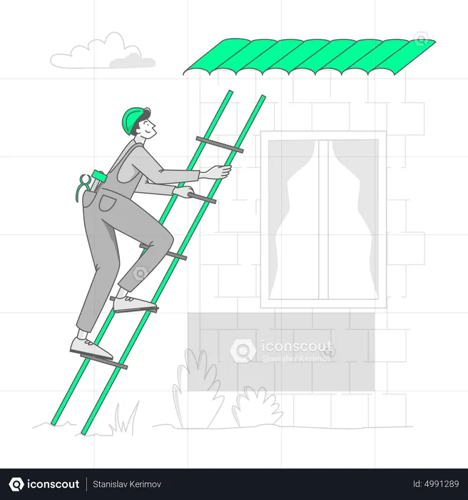 Mann repariert das Dach eines Hauses  Illustration