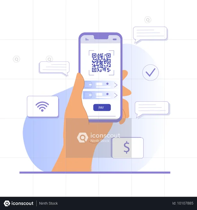 Mann scannt QR-Code, um Geld zu bezahlen  Illustration