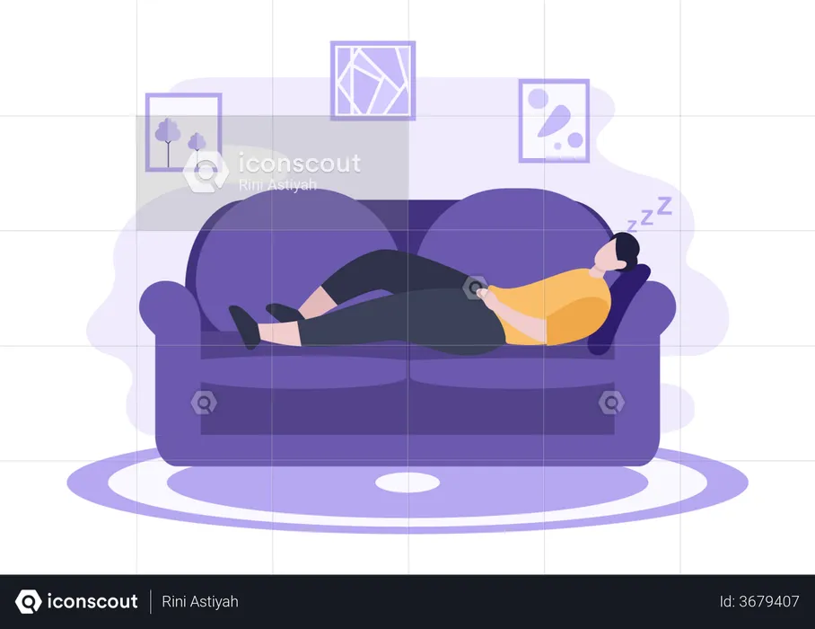 Mann schläft auf dem Sofa  Illustration