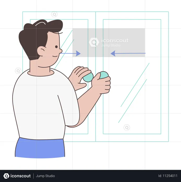 Mann schließt das Fenster  Illustration