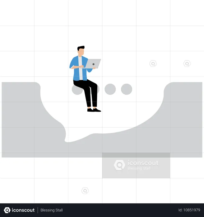 Mann sitzt auf Sprechblase  Illustration