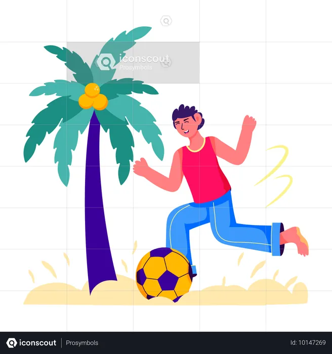 Mann spielt Fußball am Strand  Illustration