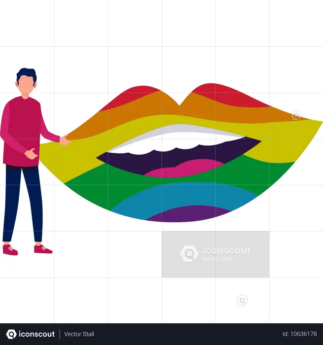 Mann spricht über Regenbogenfarbe auf den Lippen  Illustration