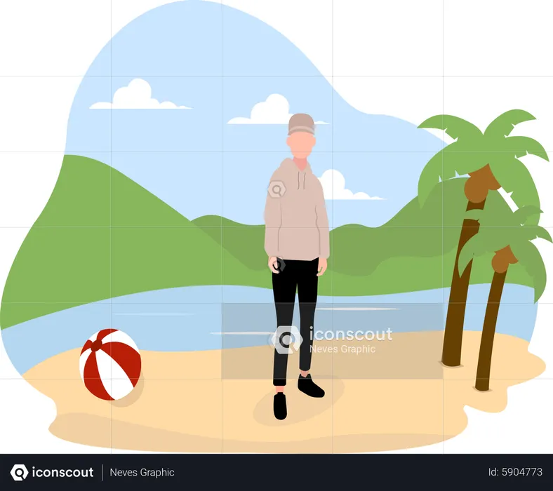 Mann steht am Strand  Illustration