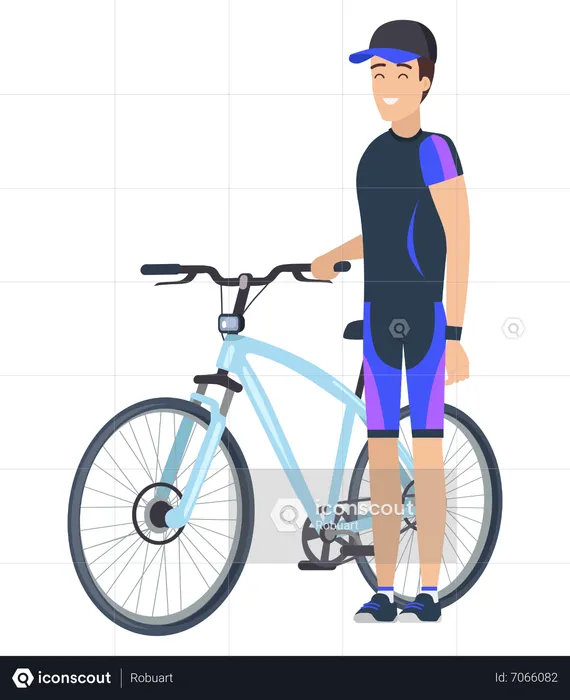 Mann steht mit Fahrrad  Illustration