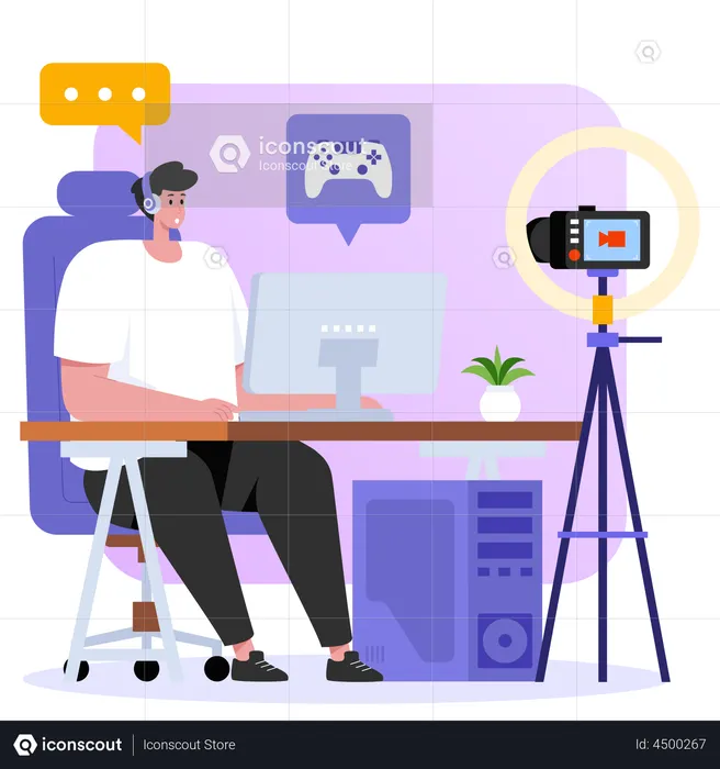 Mann streamt Live-Gaming  Illustration