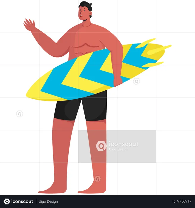 Mann mit Surfbrett  Illustration