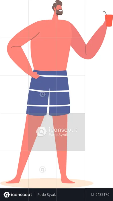Mann trinkt Cocktail am Strand  Illustration